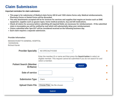Clam submission portal form